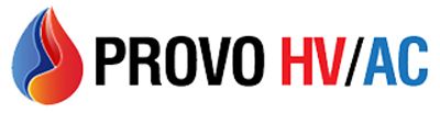 PROVO HVAC logo with red and blue flame icon and black-red-blue text