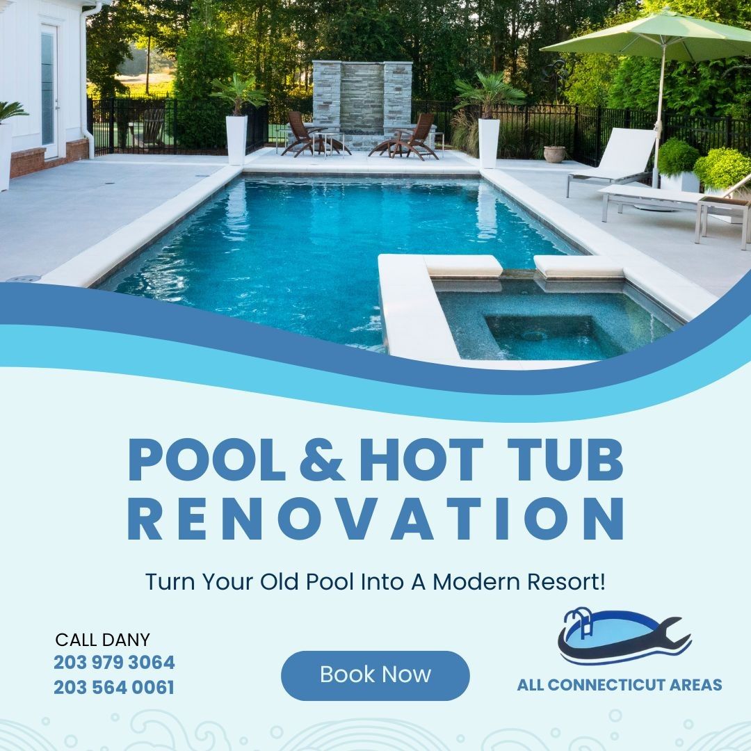An advertisement for a pool and hot tub renovation