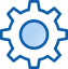 A blue gear with a circle in the middle on a white background