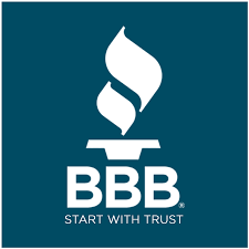 The Better Business Bureau logo: a white stylized torch above the text BBB and START WITH TRUST on a teal background.