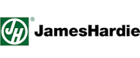 The logo for james hardie is green and white with a green square in the middle.