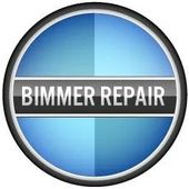 Blue circular logo with a silver ring and the words &ldquo;BIMMER REPAIR&rdquo; across the center.