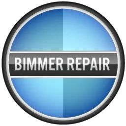 Blue circular logo with a silver ring and the words &ldquo;BIMMER REPAIR&rdquo; across the center.