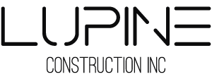 The logo for lupine construction inc is black and white.