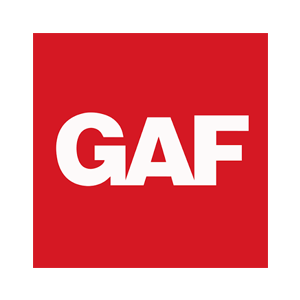 GAF logo in white letters on a red square background