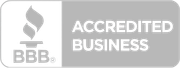 BBB Accredited Business logo in gray and white with bold white text on gray background