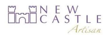New Castle Artisan logo in purple and gold on a white background