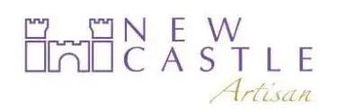 New Castle Artisan logo in purple and gold on a white background
