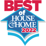 Gold award badge reading “Best of 2025 House & Home” with pink house icon and laurel wreath