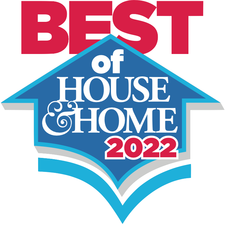 Gold award badge reading “Best of 2025 House & Home” with pink house icon and laurel wreath