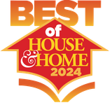 Gold award badge reading “Best of 2025 House & Home” with pink house icon and laurel wreath