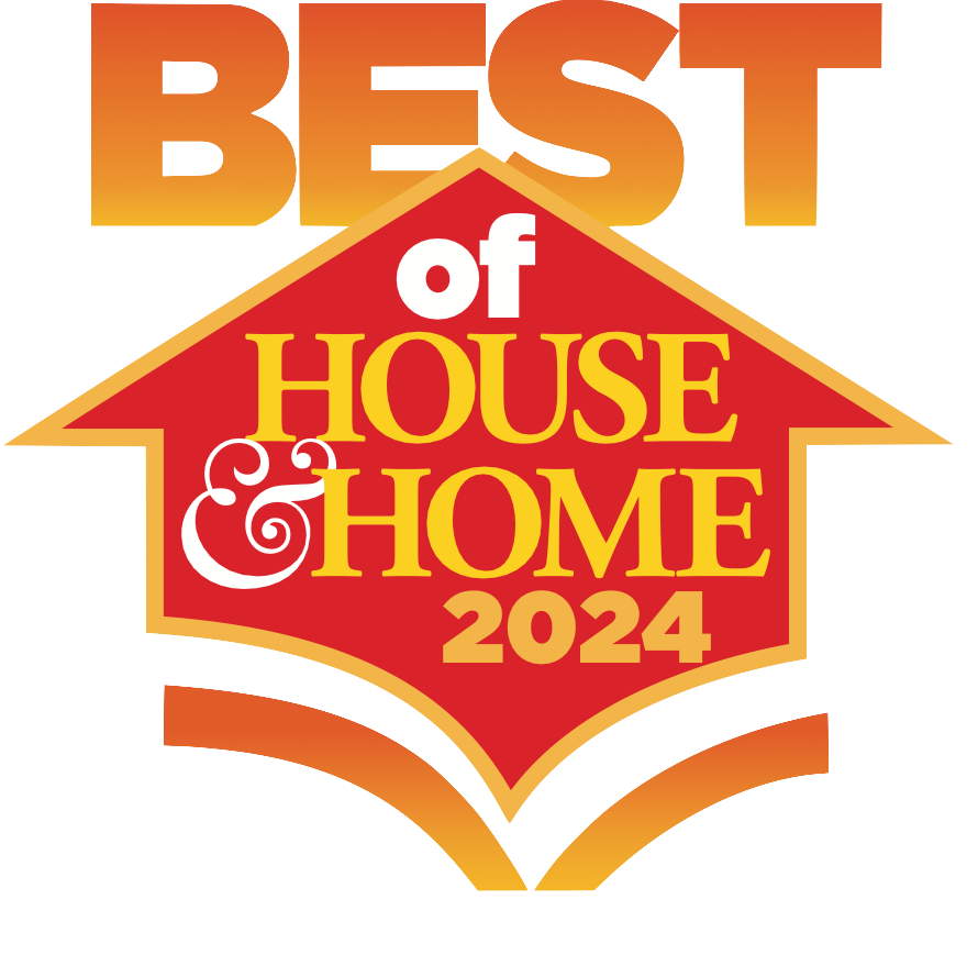 Gold award badge reading “Best of 2025 House & Home” with pink house icon and laurel wreath