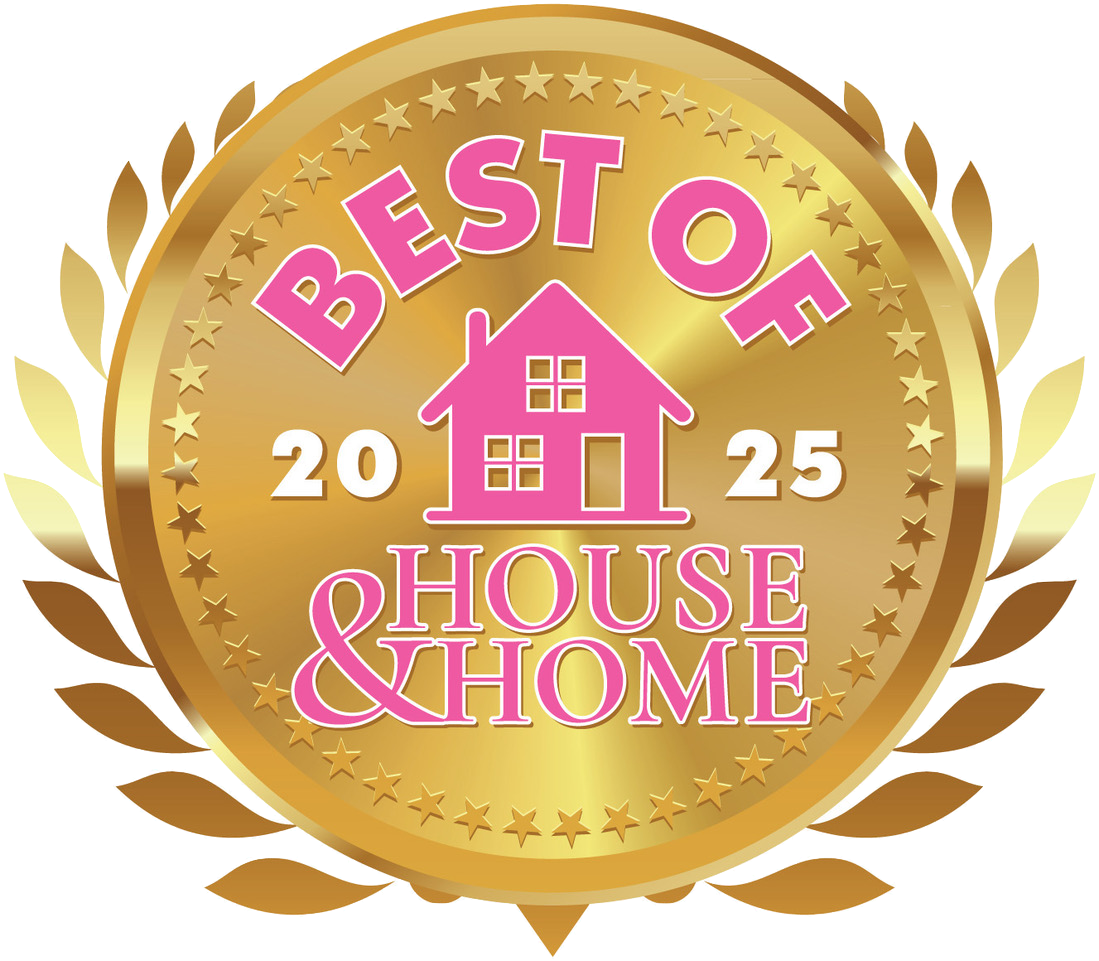 Gold award badge reading “Best of 2025 House & Home” with pink house icon and laurel wreath