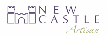 New Castle Artisan logo in purple and gold on a white background