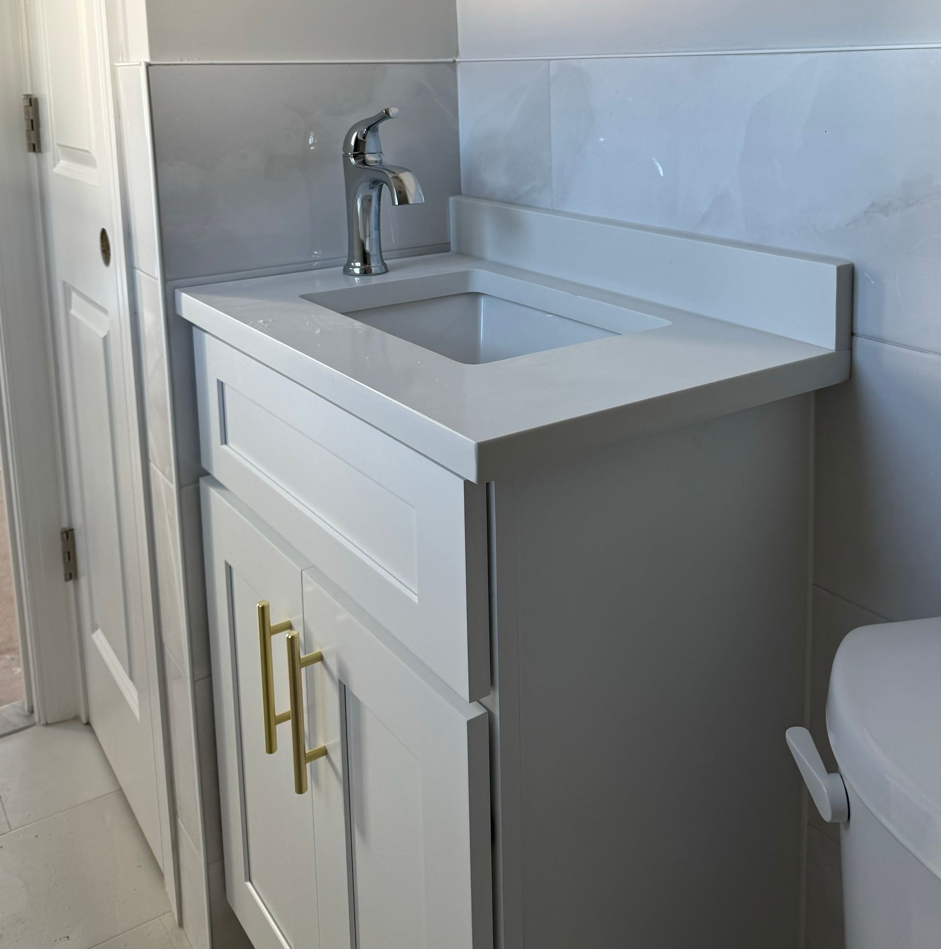 This is a picture of a bathroom sink that we installed. We think it turned out great! What do you think?