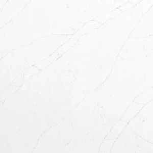 White quartz countertop with subtle gray veining.