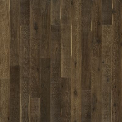 Dark brown hardwood floor with vertical planks.