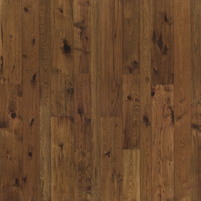 Dark brown hardwood flooring with natural wood grain and knots.