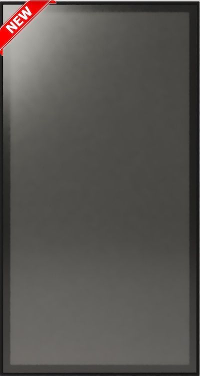A thin, rectangular, dark grey digital display screen with a red 