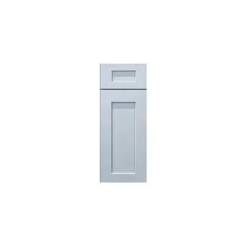 Light blue cabinet door with a raised center panel.