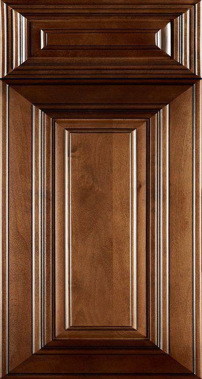 Dark brown raised-panel kitchen cabinet door with rectangular and vertical accents.