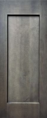 Gray wooden cabinet door with a recessed panel.