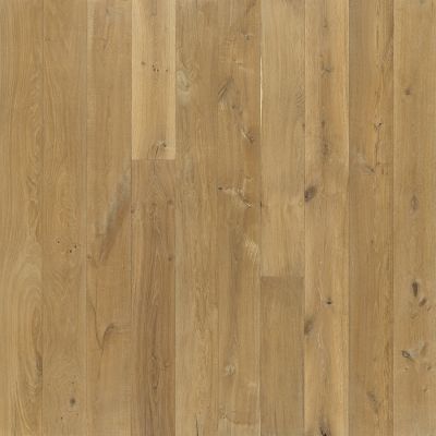 Light brown wood flooring with vertical planks.