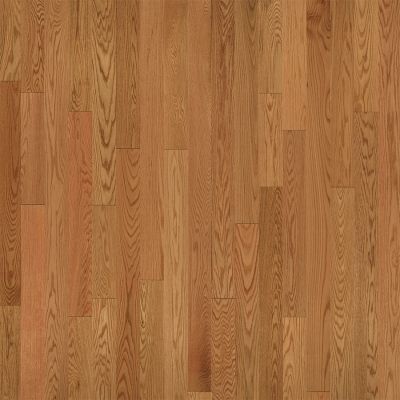 Wood floor with vertical planks in varying shades of reddish-brown and orange.