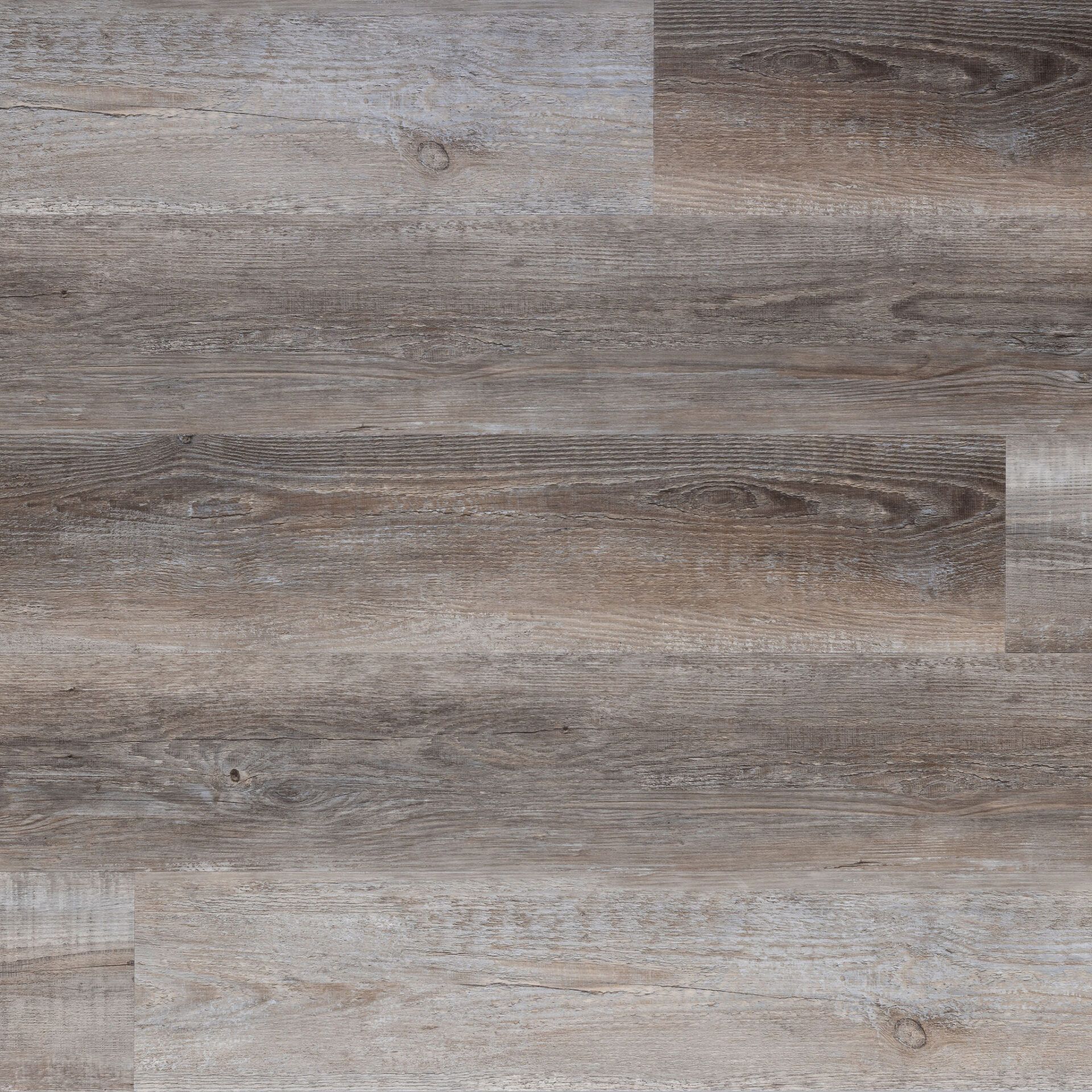 Wooden flooring with a weathered, gray-brown appearance.