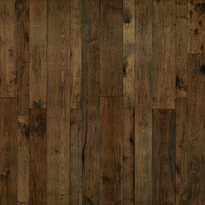 Dark brown wood flooring with vertical planks.