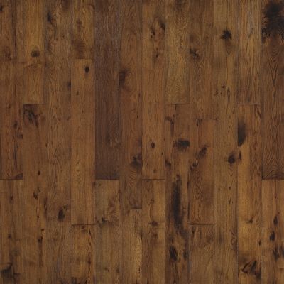 Dark brown hardwood floor with varying wood grain patterns.
