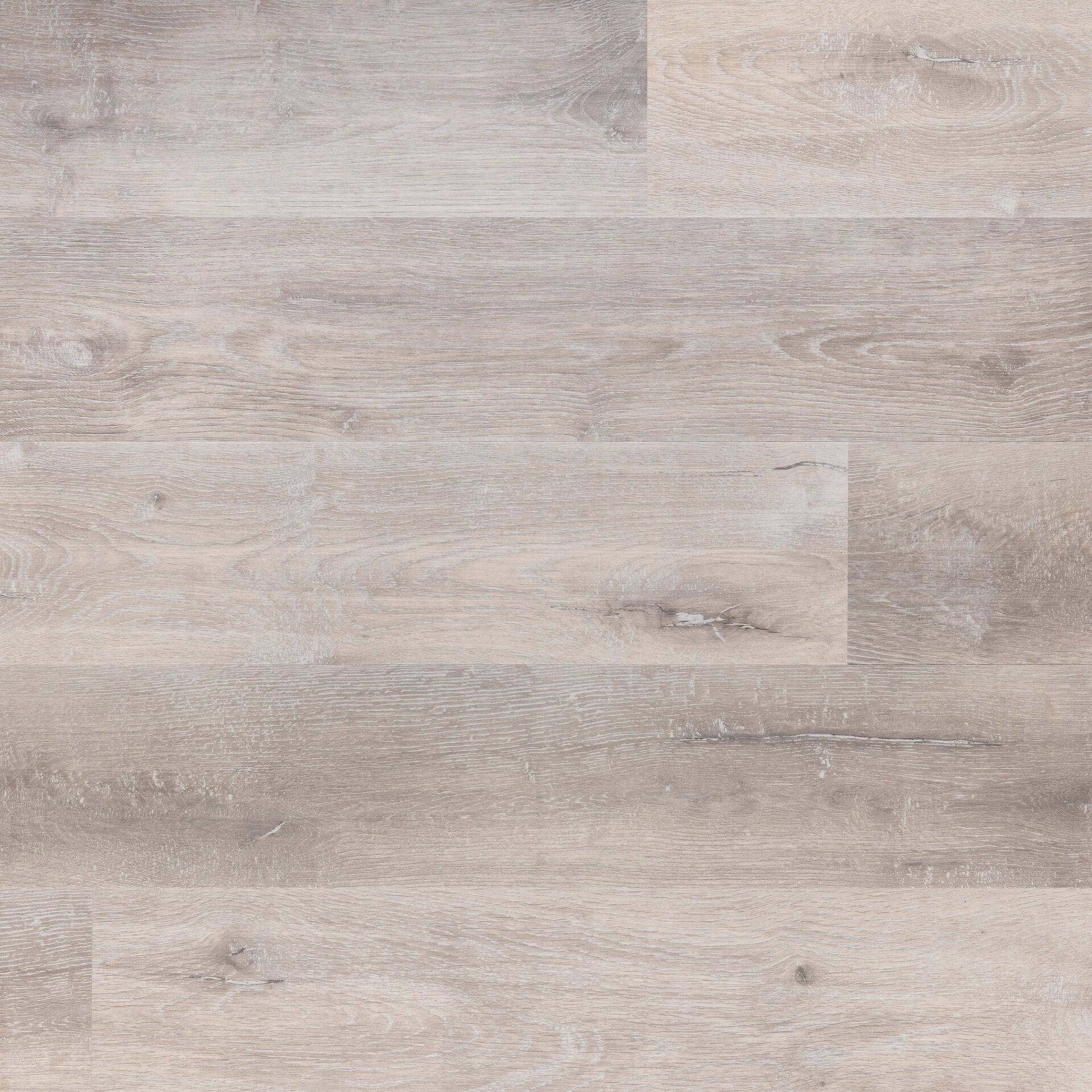 Light gray wood-look flooring with a textured surface, showcasing planks arranged horizontally.