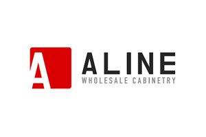 Logo for Aline Wholesale Cabinetry: red square with white