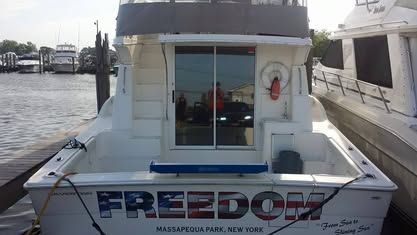 A white motorboat named 