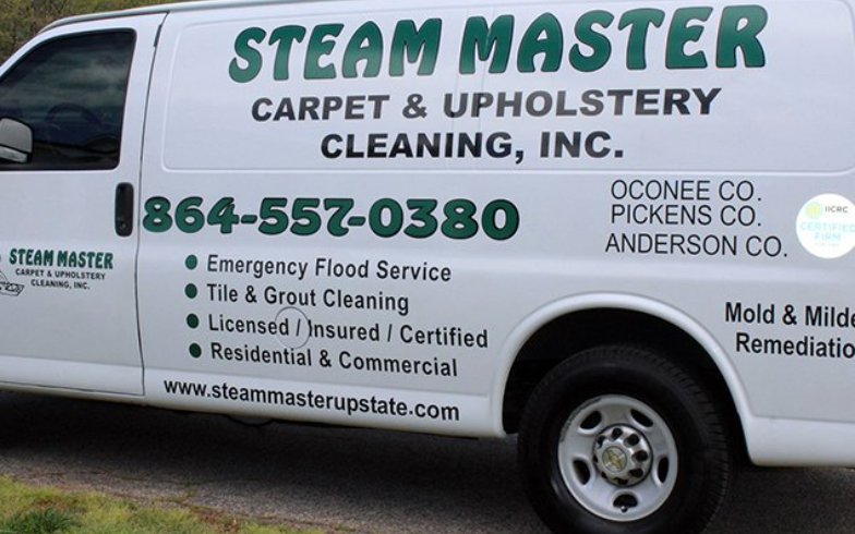 Steam Master Carpet and Upholstery Cleaning van providing professsional carpet cleaning services in Seneca.