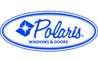 Polaris Windows & Doors logo in blue and white with a starburst.