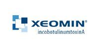 Xeomin logo with blue squares and blue text on a white background