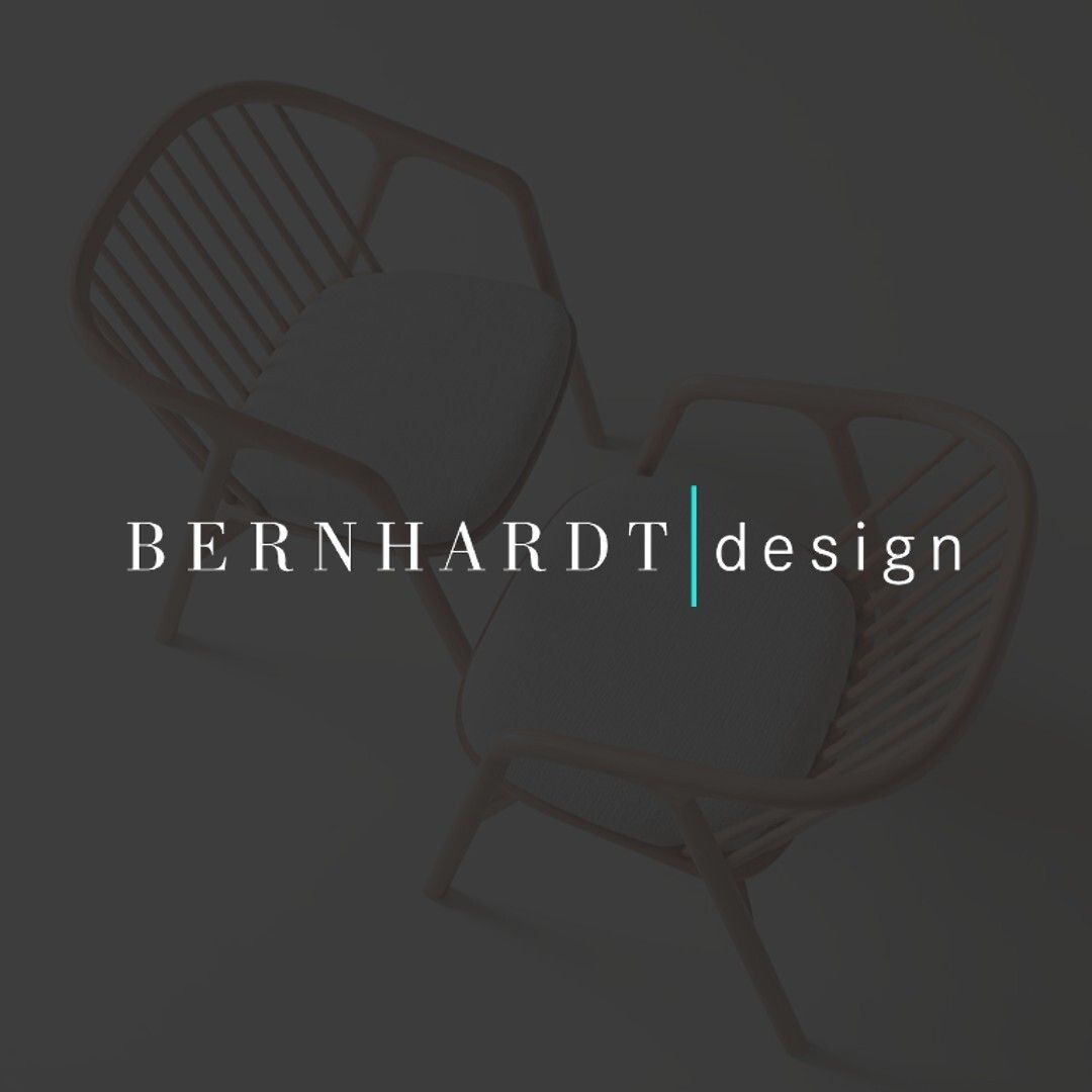 Bernhardt design logo in black text, separated by a red vertical line.