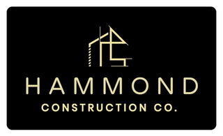 Black rectangle with gold text and architectural logo: Hammond Construction Co.