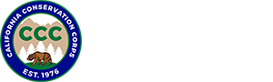 California Conservation Corps logo. Blue circle with bear, mountains, and "CCC" letters.