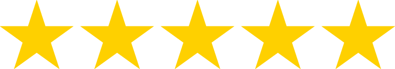 Five gold stars in a row, representing a perfect rating.