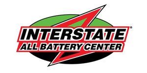Interstate All Battery Center logo in black, red, and white with stylized lightning bolt
