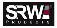 The SRW Products logo featuring white text on a black background, with a multi-colored trapezoid icon to the right.