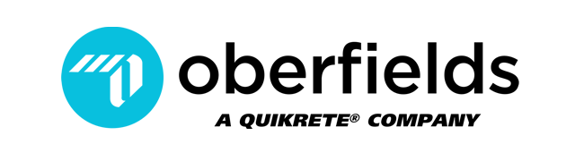 The Oberfields company logo, featuring a teal circular icon with white geometric shapes next to black text.