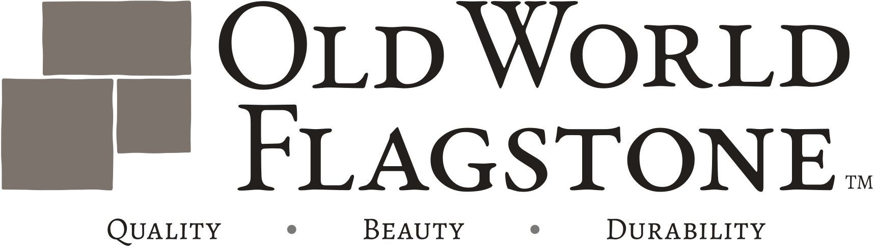 Logo for Old World Flagstone featuring a brown block icon and the text 