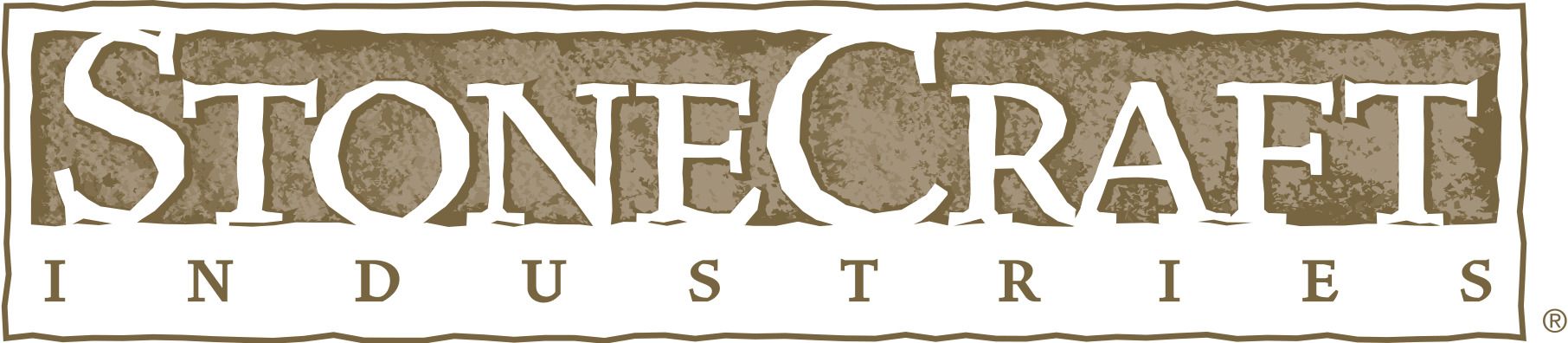 The StoneCraft Industries logo, featuring white, serif text on a textured, light brown rectangular background.