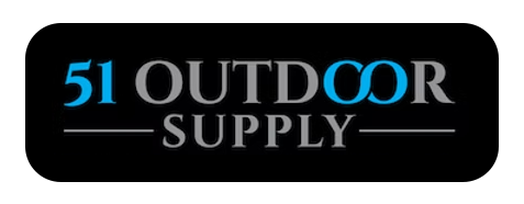 Logo for "51 Outdoor Supply" with the numbers and double 'O' in blue, and the rest of the text in white on a black background.