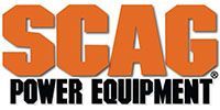 The logo for scag power equipment is orange and black.