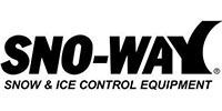 The sno-way snow and ice control equipment logo is black and white.