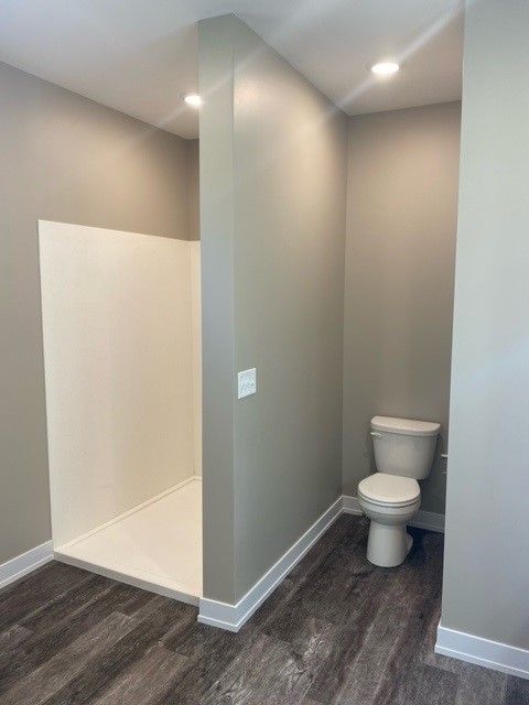 a bathroom with a toilet and a walk-in shower